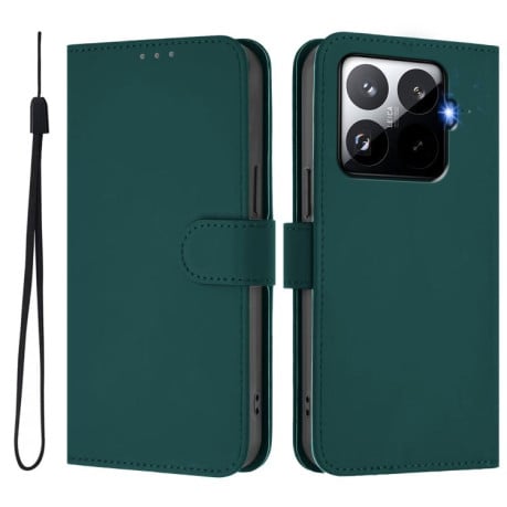 Чехол-книжка с мягким покрытием (Skin Feel) со шнурком на Xiaomi 15T Pro 5G - зеленый