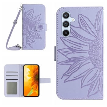 Чохол-книжка Skin Feel з малюнком соняшника на Samsung Galaxy A05S - фіолетовий