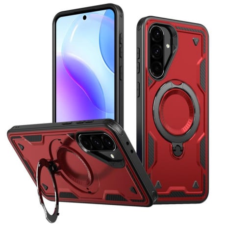 Противоударный чехол MagSafe Holder Armor PC Hybrid для Samsung Galaxy A56 5G - красный