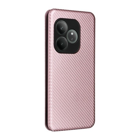 Чехол-книжка Carbon Fiber Texture на Realme GT 6 / GT 6T - розовый