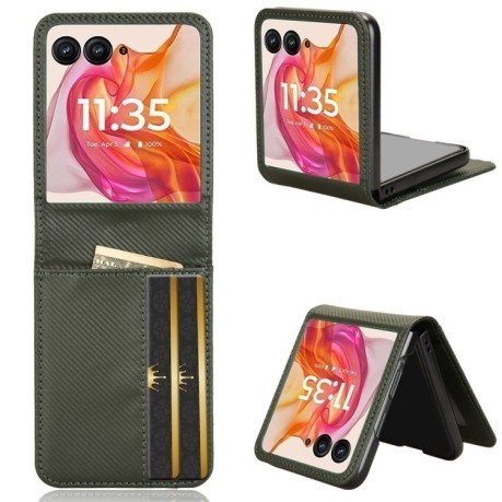 Противоударный чехол Card Slot PU Leather PC для Motorola Moto Razr 50 Ultra - зеленый