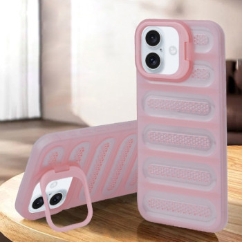 Противоударный чехол Invisible Holder Cooling для iPhone 16 Plus - прозрачно-розовый