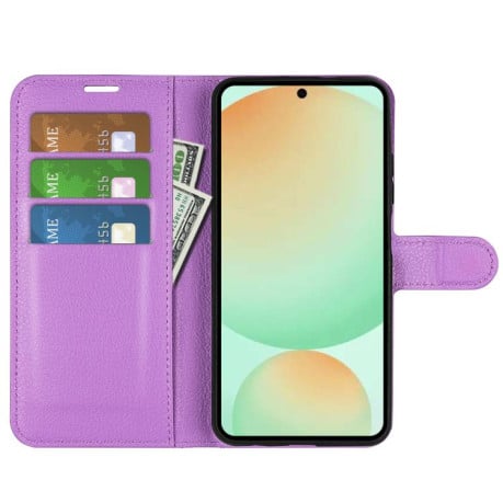 Чохол-книжка з фактурою Litchi та магнітним хлястиком на Samsung Galaxy S25 FE 5G - фіолетовий