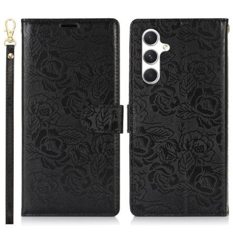 Чехол-книжка Peony Flowers Imprint Leather на Samsung Galaxy A36 - черный