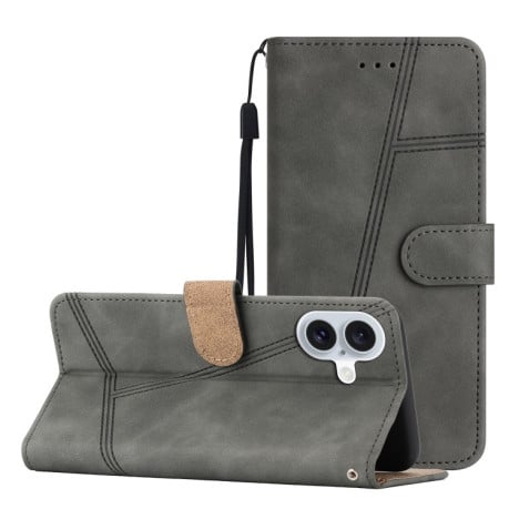 Чехол-книжка Stitching Skin Feel для iPhone 16 - серый