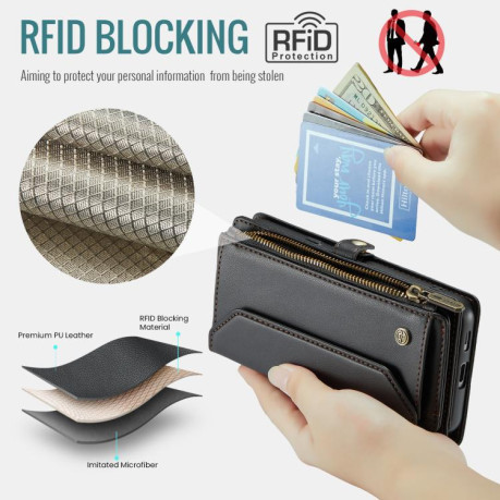Чехол-книжка CaseMe C36 Card Slots Zipper Wallet RFID Anti-theft Leather для Google Pixel 9a - черный