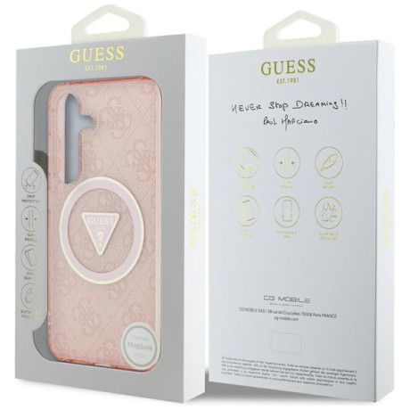 Оригинальный чехол Guess 4G Glitter Triangle Buttons на Samsung Galaxy S25 - Pink