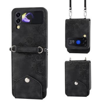 Протиударний чохол Skin Feel Flowers Embossed Wallet для Samsung Galaxy Flip 5 - чорний