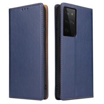 Кожаный чехол-книжка Fierre Shann Genuine leather на Samsung Galaxy S21 Ultra - синий