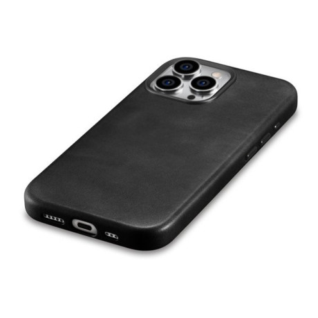 Кожаный чехол iCarer Leather Oil Wax (MagSafe) для iPhone 15 Pro - черный