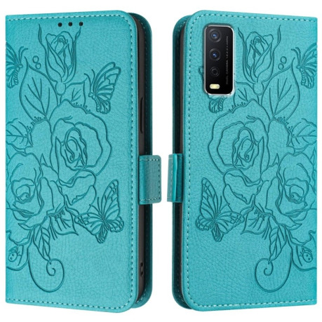 Чехол-книжка Embossed Rose RFID Anti-theft Leather для Vivo Y20 / Y20i / Y20s / Y11s / Y12s - голубой