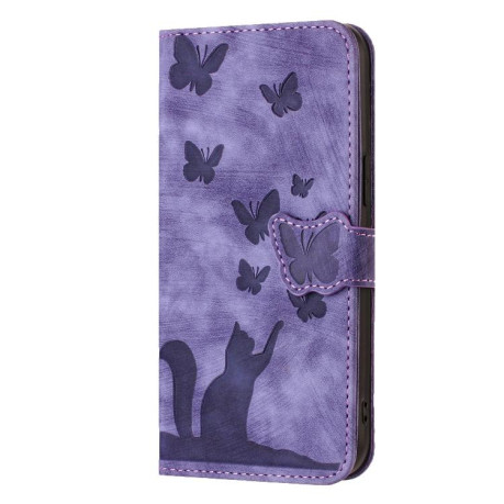 Чехол-книжка Cat Embossing Pattern на Xiaomi Redmi A4 5G - фиолетовый