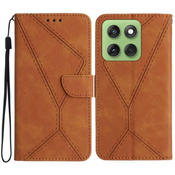 Чехол-книжка Stitching Embossed Leather для Motorola Edge 60 - коричневый