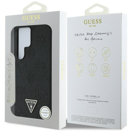 Оригінальний чохол Guess Grained Hot Stamp Peony Pattern Triangle Logo MagSafe для Samsung Galaxy S25 Ultra - Black