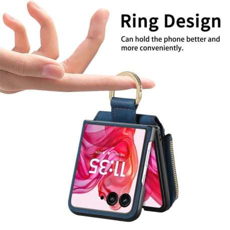 Чехол Cross Leather Ring Vertical Zipper Wallet для Motorola Razr 60 Ultra - синий