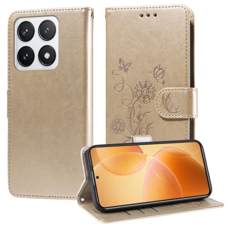 Чохол-книжка Embossed Butterfly для Xiaomi 14T Pro - золотий