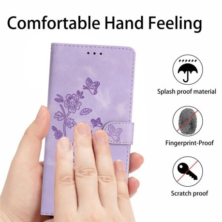 Чехол-книжка Flower Butterfly Embossing для Samsung Galaxy S24+ 5G - фиолетовый