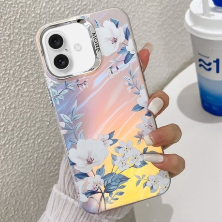 Чохол Electroplating Laser Flower Texture для iPhone 16 Plus - White Flower