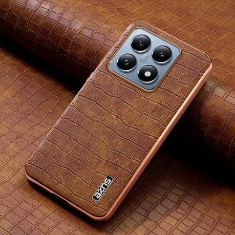 Чехол AZNS Electroplated Frame Crocodile Texture на Xiaomi 14T - коричневый