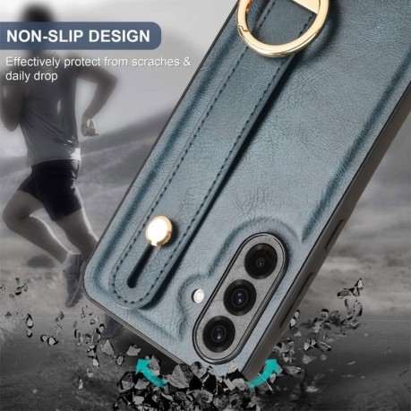 Противоударный чехол Wristband Leather Back для Samsung Galaxy A36 5G - синий