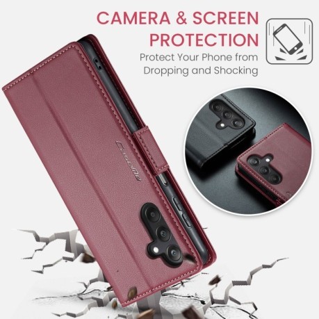 Чохол-книжка CaseMe 023 Butterfly Buckle Litchi RFID Anti-theft Leather для Samsung Galaxy A25 5G - винно-червоний