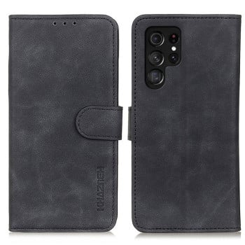 Чохол-книжка KHAZNEH з матовою фактурою Cowhide та магнітним хлястиком на Samsung Galaxy S25 Ultra 5G - чорний