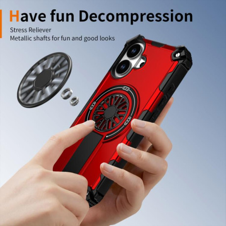Противоударный чехол Shockproof Kickstand Metallic Shaft MagSafe на iPhone 17 - красный