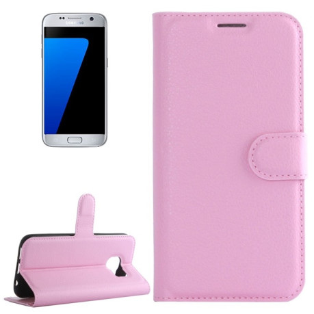 Чехол-книжка Litchi Texture на Samsung Galaxy S7 - розовый