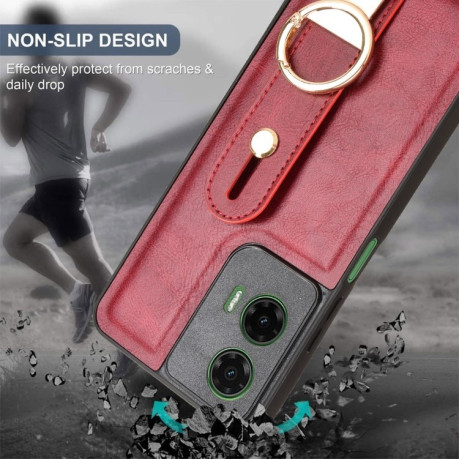 Противоударный чехол Wristband Leather Back для Motorola Moto G35 5G - красный