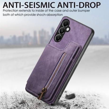 Протиударний чохол Retro Painted Zipper Wallet для Samsung Galaxy M15 - фіолетовий