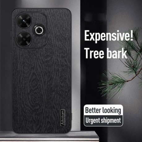 Чехол Tree Bark Leather Shockproof для Xiaomi Redmi 13 4G - черный