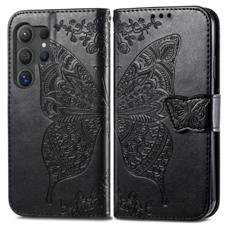 Чехол-книжка Butterfly Love Flower Embossed для Samsung Galaxy S24 Ultra 5G - черный