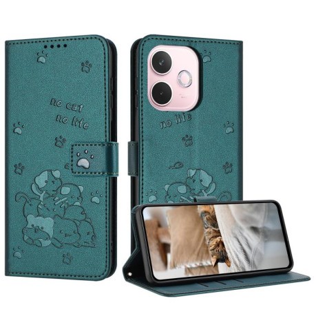 Чохол-книжка Embossed Kitten Phone Leather для OPPO A5 Pro 5G Global - зелений