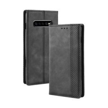 Кожаный чехол-книжка Magnetic Buckle Retro Texture на Samsung Galaxy S10+/G975-черный