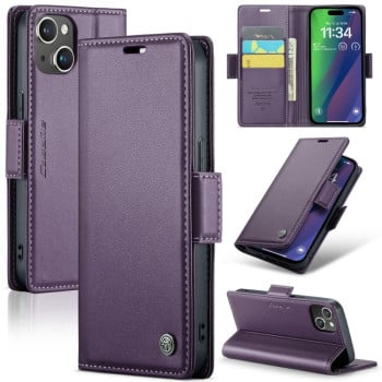 Чехол-книжка CaseMe 023 Butterfly Buckle Litchi Texture RFID Anti-theft Leather для iPhone 15 Plus - фиолетоый