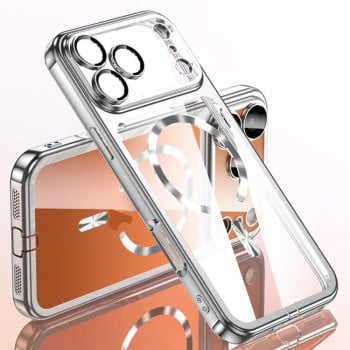 Чехол Plating Paint с MagSafe и защитой камеры на iPhone 17 Pro - серебристый