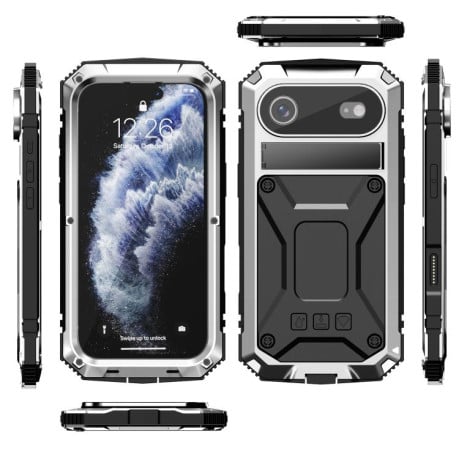 Протиударний чохол R-JUST Metal + Silicone + Tempered Glass Life Waterproof на iPhone Air - сріблястий