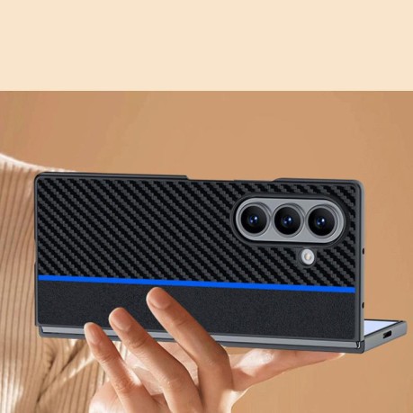 Противоударный чехол Carbon Fiber Texture Printing для Samsung Galaxy Fold 7 - черно-синий