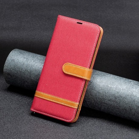 Чохол-книжка Color Matching Denim Texture на Xiaomi Redmi Note 13 Pro 4G / Poco M6 Pro 4G- червоний