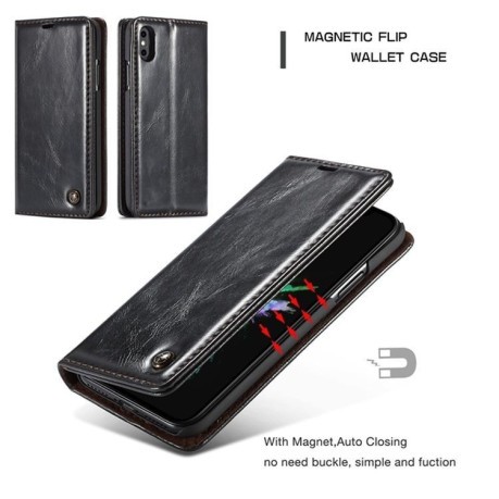 Кожаный чехол- книжка CaseMe 003 Series магнитная крышка на iPhone Xs Max 6.5 - черный