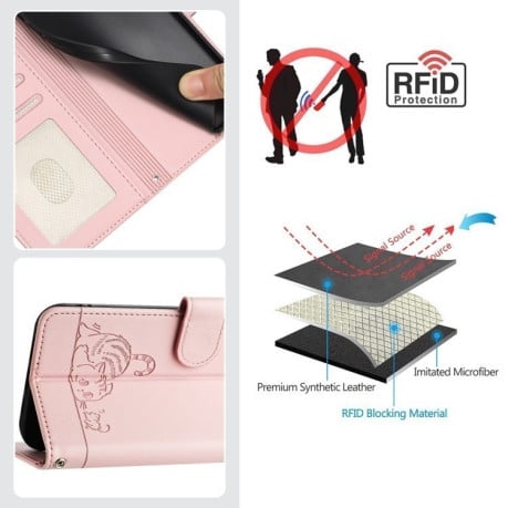 Чохол-книжка з тисненням Cat Rat захистом від сканування RFID на OnePlus Nord 4 5G - рожевий