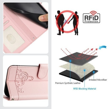 Чехол-книжка Cat Embossing Pattern на Realme GT 7 Pro 5G - розовый