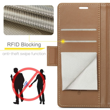 Чохол-книжка CaseMe 023 Butterfly Buckle Litchi Texture RFID Anti-theft Leather  для Samsung Galaxy S25+ 5G - коричневий