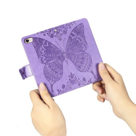 Чехол-книжка Butterfly Love Flower Embossed на iPhone SE 3/2 2022/2020/7/8 - фиолетовый