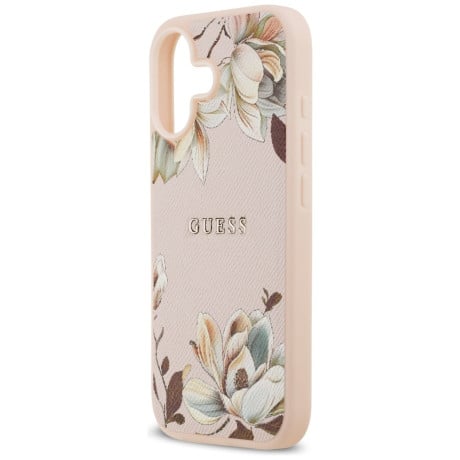 Оригинальный чехол Guess Grained Flowers Classic Logo с MagSafe на iPhone 17 - Pink