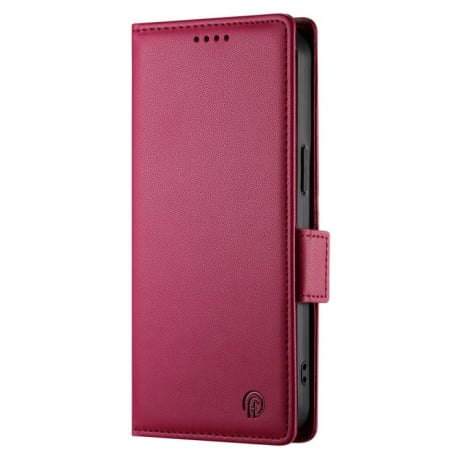 Чохол-книжка Side Buckle з магнітною застібкою та матовою шкірою на Samsung Galaxy S25 FE 5G - винно-червоний