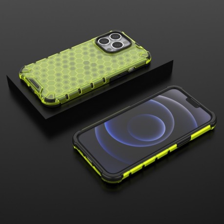 Противоударный чехол Honeycomb на iPhone 14 - зеленый