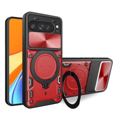 Протиударний чохол CD Texture Sliding Camshield Magnetic Holder для Google Pixel 9 Pro XL - червоний