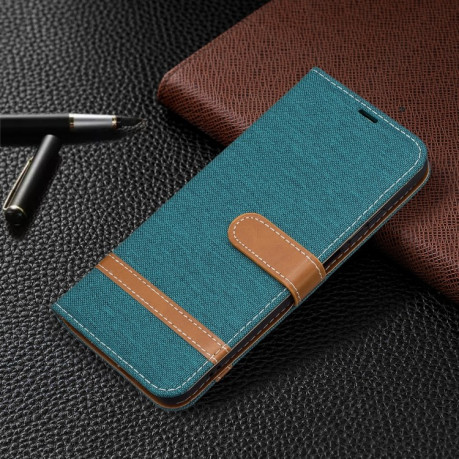 Чехол-книжка Color Matching Denim Texture на Xiaomi Redmi Note 10/10s/Poco M5s - зеленый