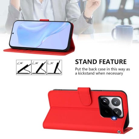 Чехол-книжка с мягким покрытием (Skin Feel) со шнурком на Xiaomi 15T Pro 5G - красный